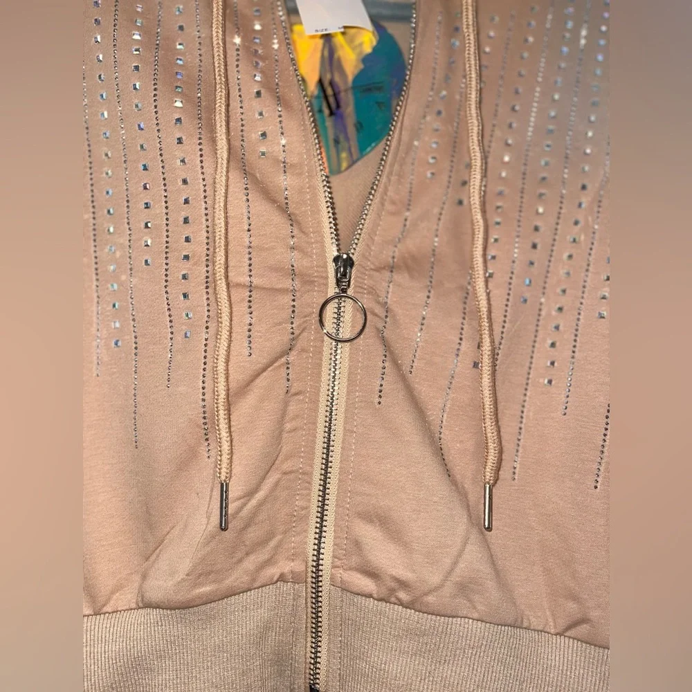 Amanda Rose Collection Tan Crop Top with Rhinestones - Picture 3 of 4